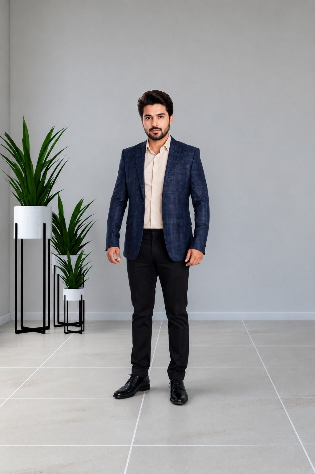Blue checks -coat vs black pant