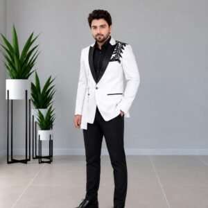 White Tuxedo-black ( hand   warck ) coat + black japanese pant