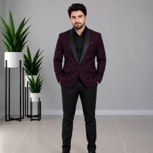 Darck Maroon-Tuxedo coat japanese black pant