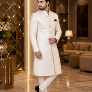 Cream sherwani- Full work