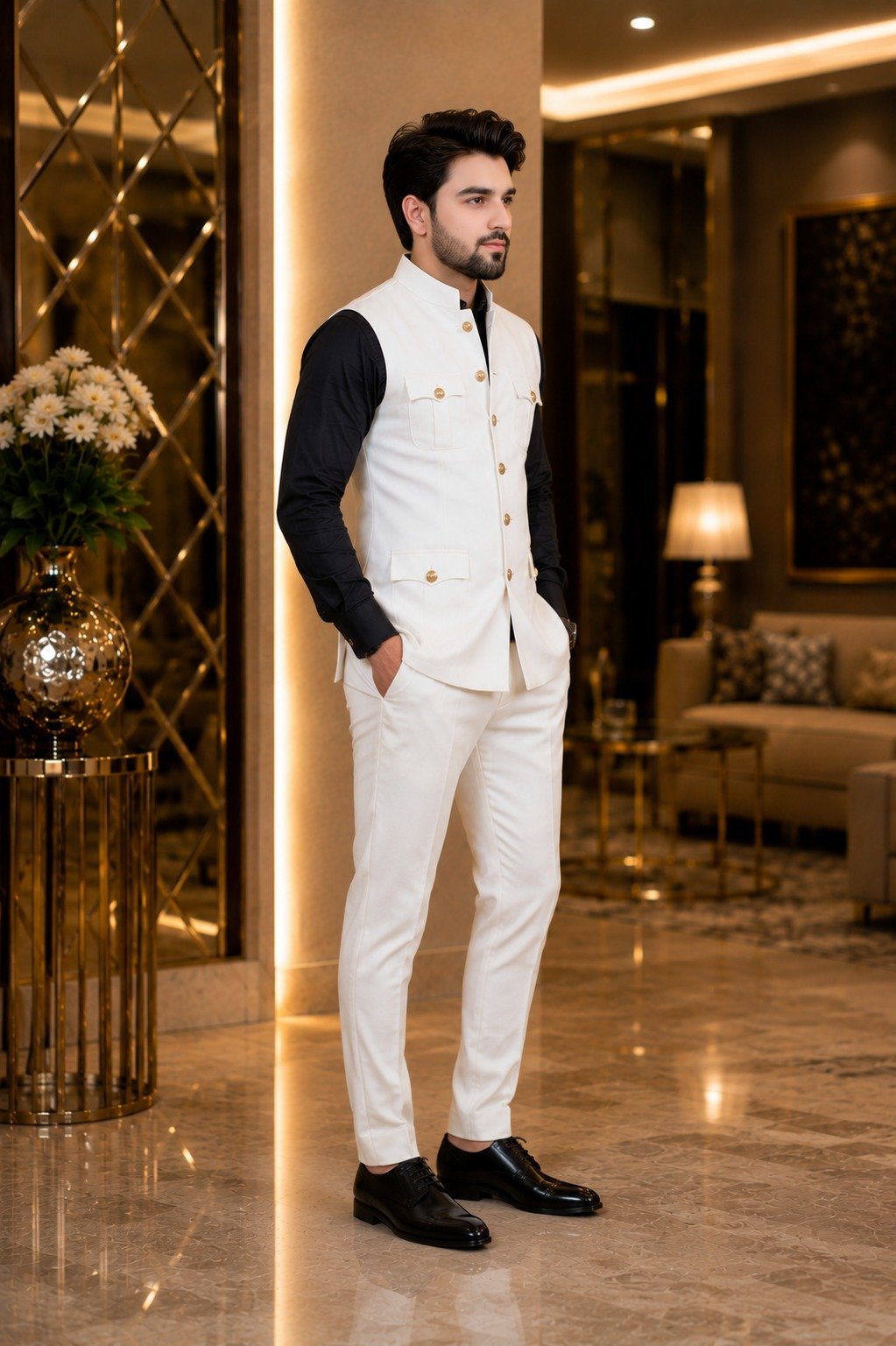 White -4 pocket Hunting Jacket ( pure Lilan ) set
